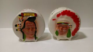 Vintage Joseph City Az.  Ceramic Salt And Pepper Shakers Chiefs And Warrior