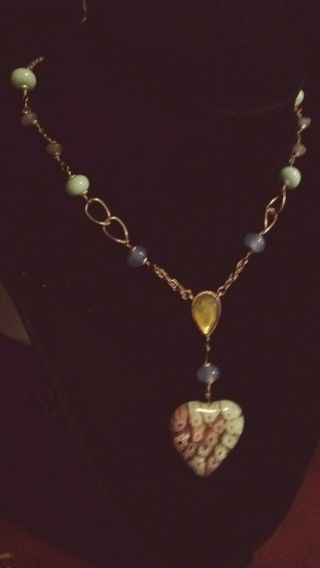 Vintage Glass Bead Heart Choker Necklace