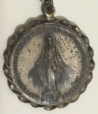 Vintage Sterling Silver Religious Mary Pray For Us 1830 Medallion Round Pendant