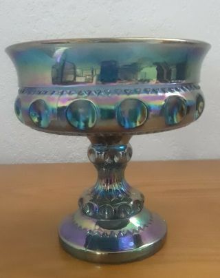 Vintage Blue Carnival Glass Candy Dish