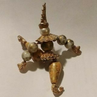 Vintage Clown Art Deco Articulating Jointed Beads Faux Pearl Head Pin Brooch