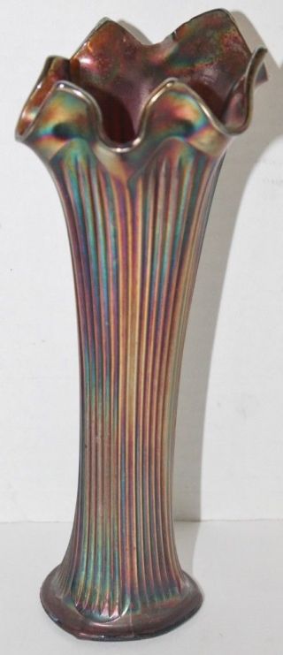 Vtg Lenox Fine Rib Vintage Carnival Art Glass Swung Vase - Purple - 9 " - Euc