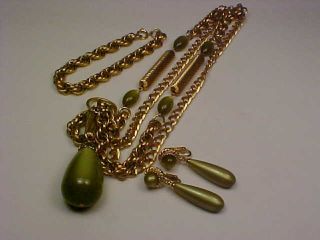 Vintage Sarah Coventry " Golden Avocado " Necklace/bracelet/dangle Earrings Set