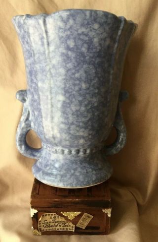 Vintage 1950”s American Art Pottery Usa Periwinkle Blue Double Handle 6 In Vase