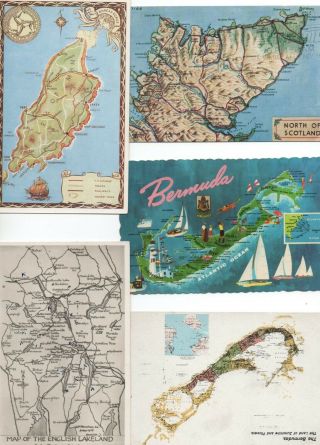 15 Vintage Postcards: Maps - Gb & Foreign