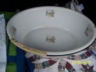 Vtg/antq Large White Enamel Porcelain Baby Bath Tub Wash Basin Bowl Pan Blk Rim