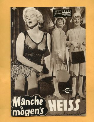Vintage Movie Program Of " Some Like It Hot " Marilyn Monroe,  Tony Curtis&jack Lemm