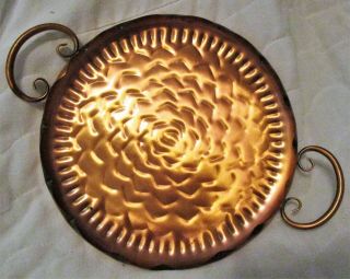 Vintage Gregorian Hammered Copper Round Serving Platter /tray With Handles Usa