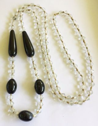 Vintage Art Deco Long Hand Knotted Molded Bohemian Art Glass Bead Necklace
