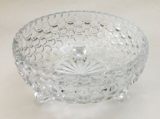 Vintage Clear Crystal Glass Bowl 3 Footed Candy Dish Reticular Design Pattern