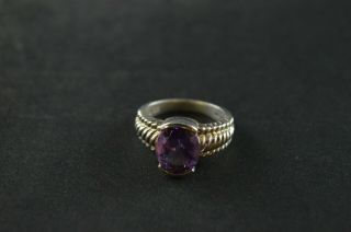 Vintage Sterling Silver Etched Purple Stone Oval Ring - 5g
