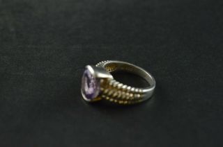 Vintage Sterling Silver Etched Purple Stone Oval Ring - 5g 3