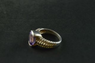 Vintage Sterling Silver Etched Purple Stone Oval Ring - 5g 4