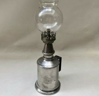 Vintage French Silver Colour Miners Oil Lamp With Clear Glass Shade