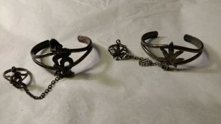 Vintage 1988 G & S Silver Pot Leaf Slave Bracelet Ring Marked Also Snake Combo