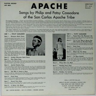 VINTAGE SAN CARLOS APACHE TRIBE 1966 CANYON RECORDS LP PHILIP & PATSY CASSADORE 4
