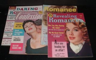 Lqqk 4 Vintage 1950s/60s Romance Sleaze Magazines,  Your Romance,  Daring Romance