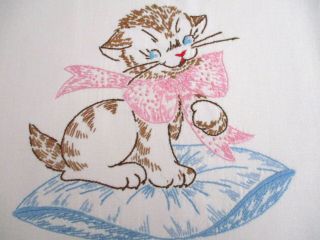 Cute Vintage Embroidered Kittens Runner Or Dresser Scarf