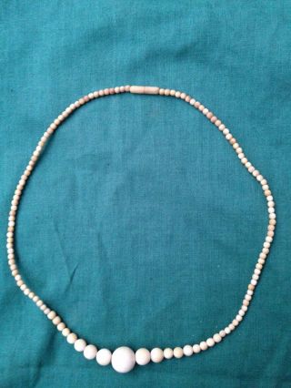 Vintage French Carved Bovine Bone Necklace Round Beads