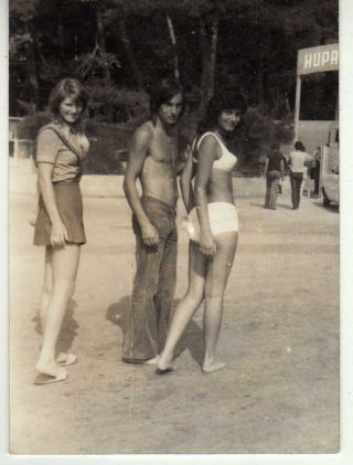 Vintage Photo Handsome Man Shirtless Gay Interest Sexy Girl In Bikini