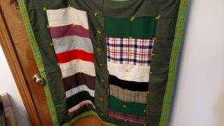 Vtg Yarn Tied Lap Quilt Blanket Indiana Usa Folkart Americana