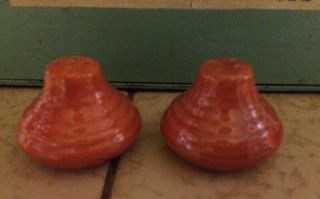 Vintage Bauer Ringware Pottery Salt And Pepper Shakers Orange - Red