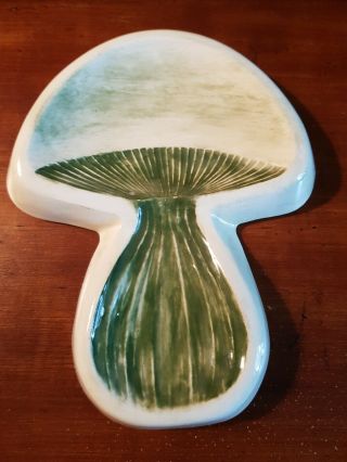 1976 Green Mushroom Spoon Rest Vintage Handmade Vtg