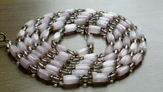 Czech Vintage Pink Rhubarb Glass Bead Flapper Necklace