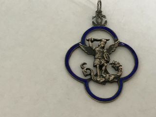 Antique Vintage 1900’s Saint George & Dragon Silver Enamel Badge Pendant