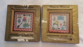 Hiawatha Heirloom Needlepoint Picture Kit Set of 2 No.  6111/1 & 6111/2 VTG 1961 2