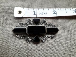Stunning Vintage Art Deco Geometric Marcasite Solid Silver Brooch Pin