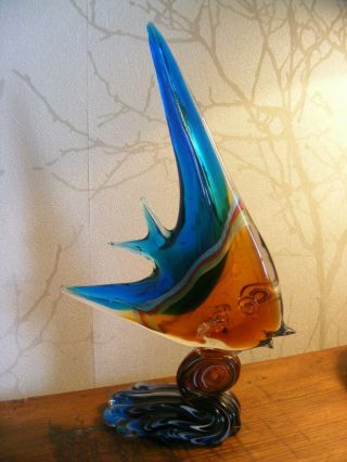 Vintage/classic/retro Mid Century Murano Glass Angel Fish 12 In Tall Colourful