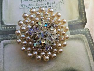 Vintage Costume Jewellery 1950’s Glass And Pearl Flower Brooch