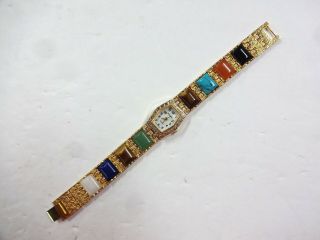 Vintage Persona Womens Gold Tone Semi Precious Stone Bracelet Quartz Watch Vgc