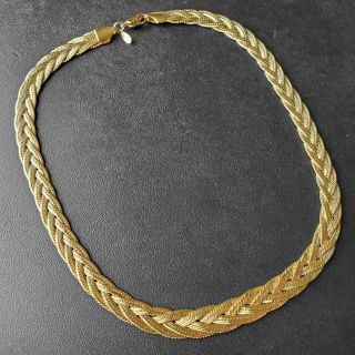 Signed Napier Vintage 1970s 80s Retro Gold Tone Chain Weave Braid Necklace W84