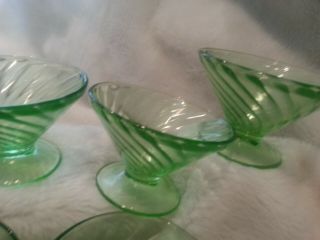Vintage - - FOOTED - - Green Depression Glass Swirl PAT - Dessert/Sherbet Bowls Set of 5 5