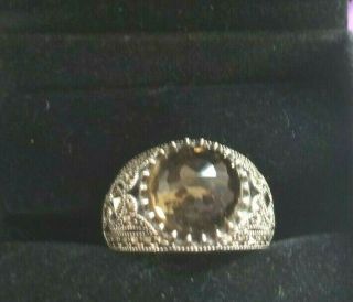 Heavy Silver Vintage Ring Set With A Citrine And Marcasite Stone Size S