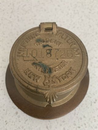 Vintage Brass Neptune Meter Trident Water Meter Cover - York Nicely Mounted