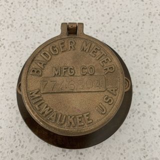 Vintage Brass Badger Meter Milwaukee Usa Water Meter Cover - Nicely Mounted