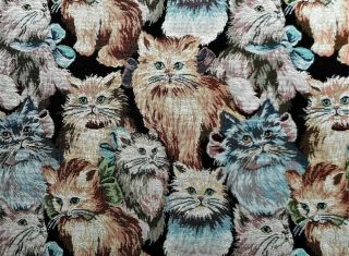 Vintage Cat Kitten Print Thick Heavy Tapestry Fabric For Pillows Or Upholstery