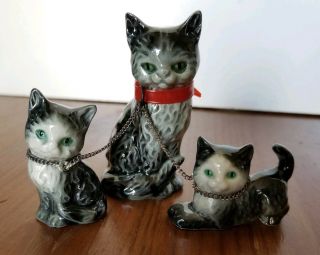 Vintage Goebel West Germany Tabby Cat & Kittens Figurines Set Of 3 Hummel Mini
