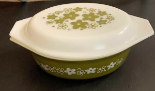 Vintage Pyrex Olive Green Oval Glass Casserole Dish W/ Cover 1 1/2 Quart