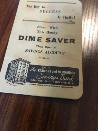 Vintage 1940’s Dime Saver Farmers And Mechanics Savings Bank Lockport,  NY 2