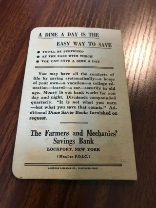 Vintage 1940’s Dime Saver Farmers And Mechanics Savings Bank Lockport,  NY 3