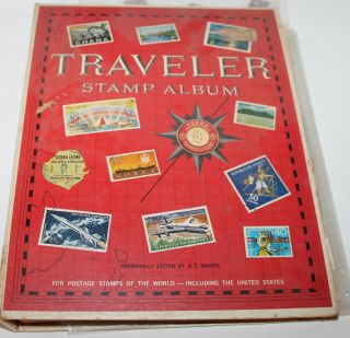 Vintage 1973 Traveler Album Postage Stamps Of The World With Old Stamps