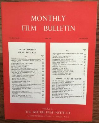 Monthly Film Bulletin June 1953 Vintage Issue Bfi House Of Wax La Vie En Rose
