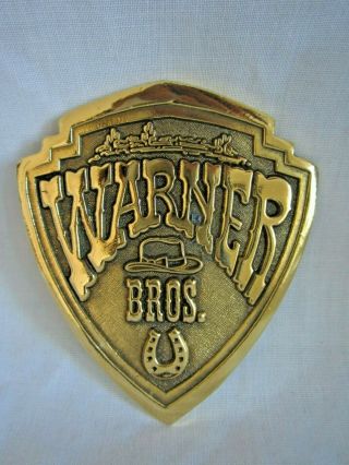 Vtg Warner Brothers Bros.  Gold Tone Shield Western Belt Buckle,  Details (lk