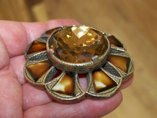 LARGE VINTAGE SIGNED MIRACLE JEWELLERY SCOTTISH CELTIC CITRINE AGATE BROOCH PIN 2