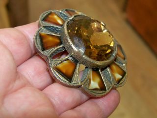 LARGE VINTAGE SIGNED MIRACLE JEWELLERY SCOTTISH CELTIC CITRINE AGATE BROOCH PIN 3