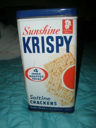 Vintage Sunshine Krispy Saltines 14 1/2 Oz Tin Can Empty By Sunshine Biscuits Ny